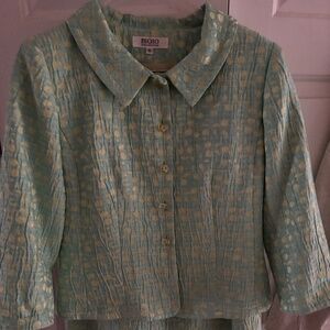 Vintage Bigio Green & Yellow Skirt Suit Size 6 w/Glass Buttons